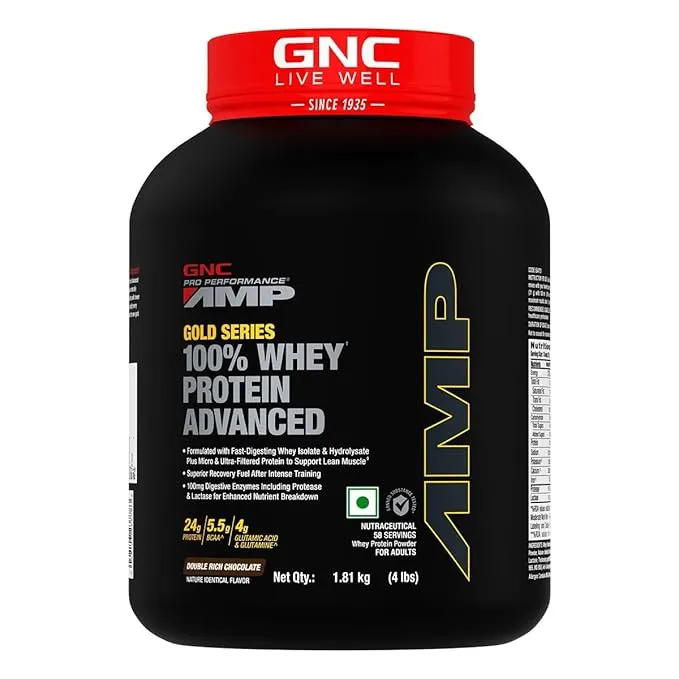 GNC AMP Gold Series 100% Whey Protein Advanced Chocolate 4 Lbs 24g Protein DigeZyme