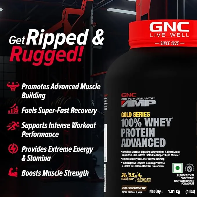 GNC AMP Gold Series 100% Whey Protein Advanced Chocolate 4 Lbs 24g Protein DigeZyme