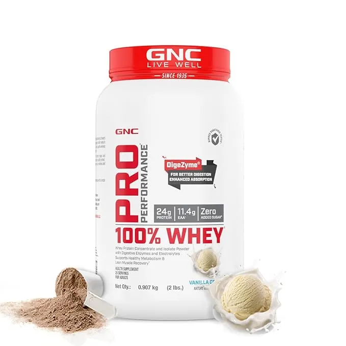 GNC Pro Performance 100% Whey Protein Vanilla Cream 2 lbs 30 Servings 24g Protein