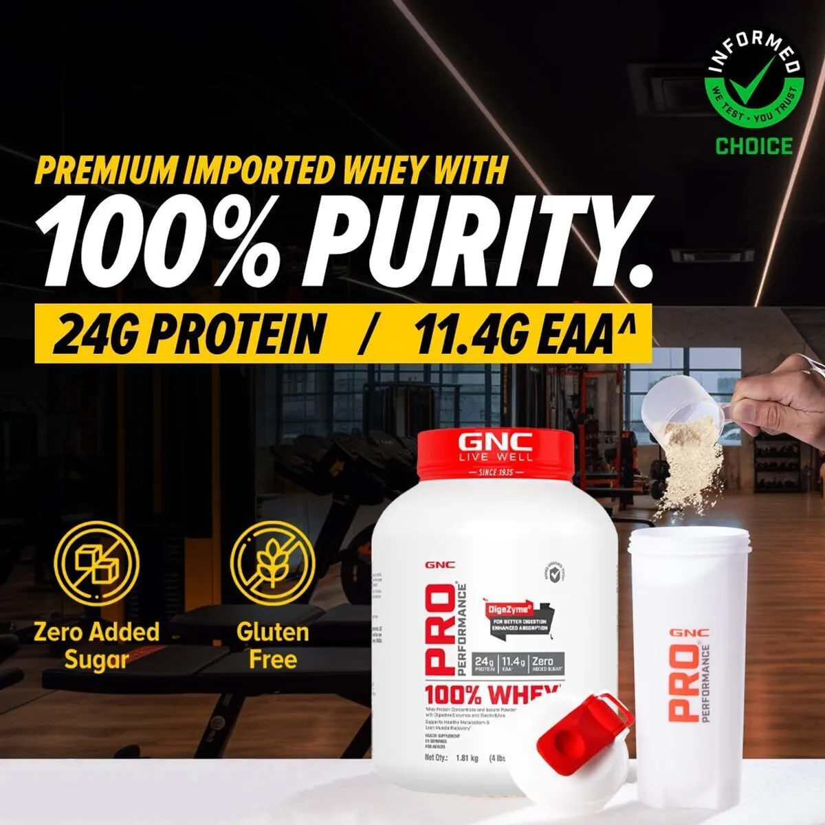 GNC Pro Performance 100% Whey Protein Vanilla Cream 4 lbs 60 Servings 24g Protein