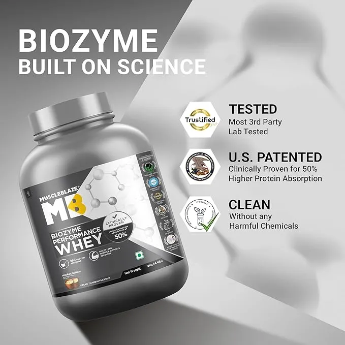 MuscleBlaze Biozyme Performance Whey Protein Kesar Thandai 2kg 55 Servings 25g Protein EAF