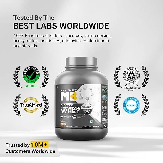 MuscleBlaze Biozyme Performance Whey Protein Kesar Thandai 2kg 55 Servings 25g Protein EAF