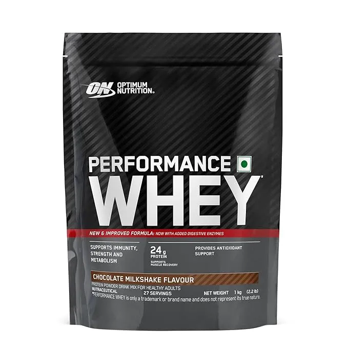 Optimum Nutrition ON Performance Whey Protein Chocolate Milkshake 1kg 24g Protein DigeZyme