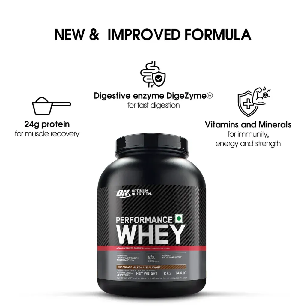 Optimum Nutrition ON Performance Whey Protein Chocolate 2kg 24g Protein 5g BCAA WPC WPI