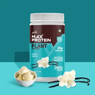 RiteBite Max Protein Plant Protein Creamy Vanilla 500g 25g Protein Vegan Probiotic Pepzyme
