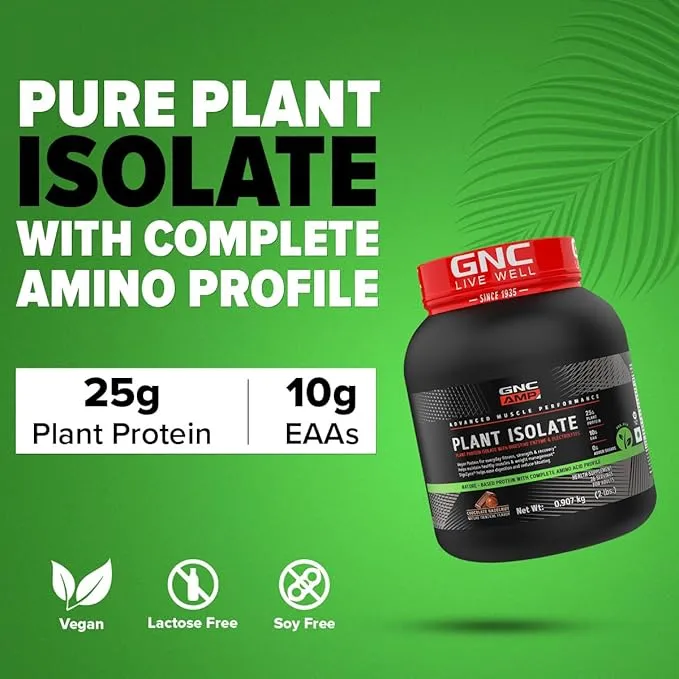 GNC AMP Plant Isolate Protein Chocolate Hazelnut 2 Lbs 25g Vegan Protein 26 Servings