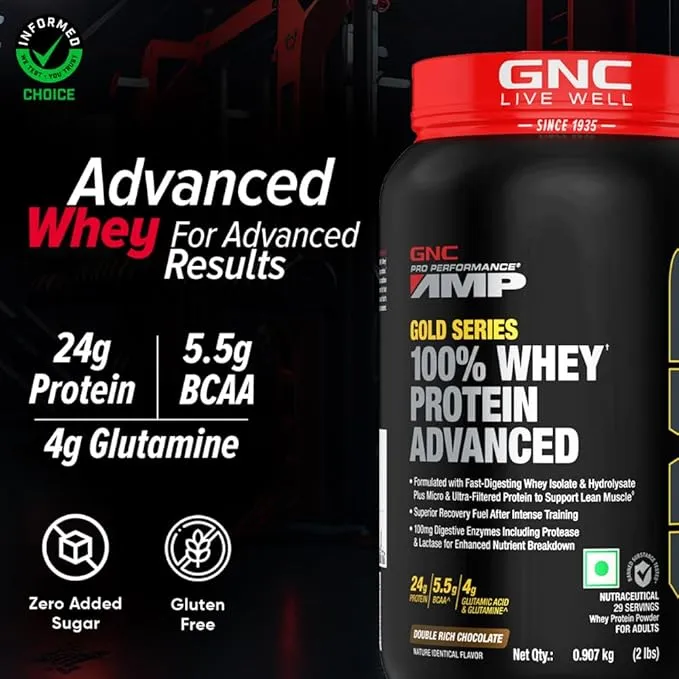 GNC AMP Pure Isolate Whey Protein Chocolate 2 lbs 30 Servings 25g Protein 6g BCAA