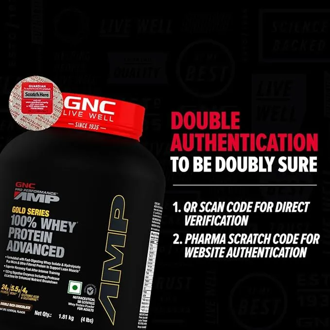 GNC AMP Pure Isolate Whey Protein Chocolate 4 lbs 60 Servings 25g Protein 6g BCAA