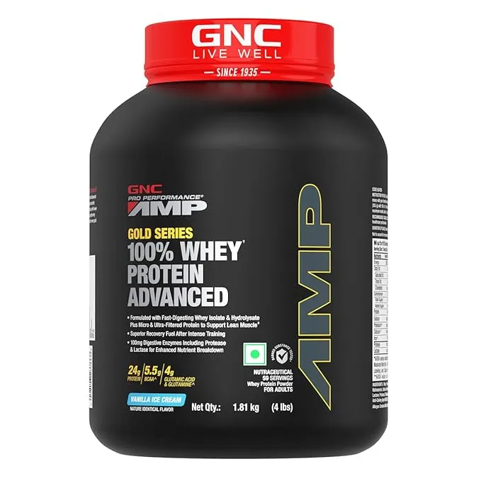 GNC AMP Pure Isolate Whey Protein Vanilla Custard 4 lbs 60 Servings 25g Protein 6g BCAA