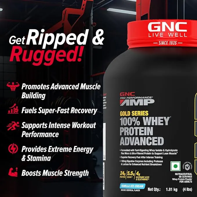 GNC AMP Pure Isolate Whey Protein Vanilla Custard 4 lbs 60 Servings 25g Protein 6g BCAA