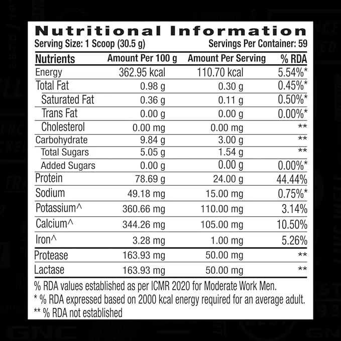 GNC AMP Pure Isolate Whey Protein Vanilla Custard 4 lbs 60 Servings 25g Protein 6g BCAA