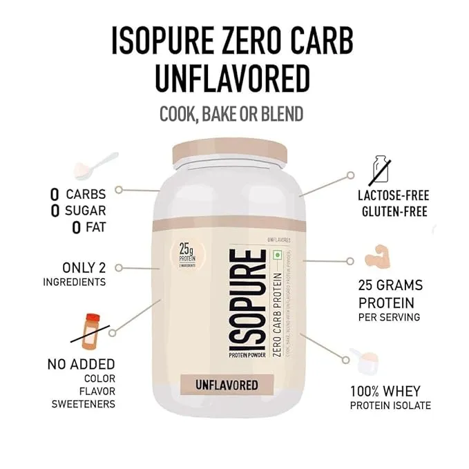 Isopure Nature's Best Zero Carb Unflavoured 100% Whey Protein Isolate 1 kg (2.2 lb) ~34 Servings