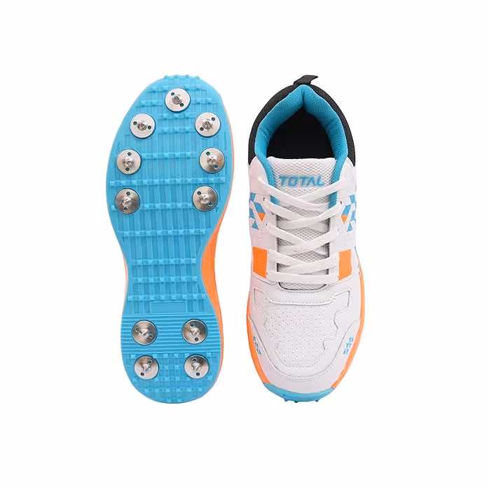 Total Terminator Cricket Shoes Metal Spike White Orange Size 2