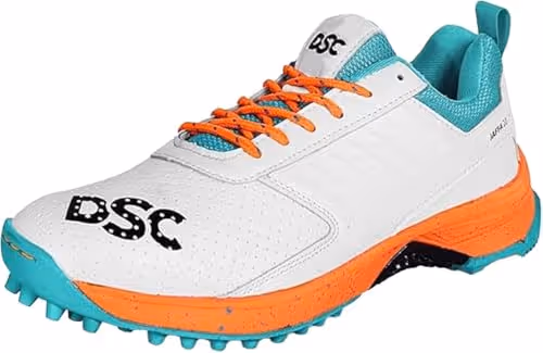 DSC JAFFA 22 Cricket Shoes Rubber Spike White/Orange Size 3