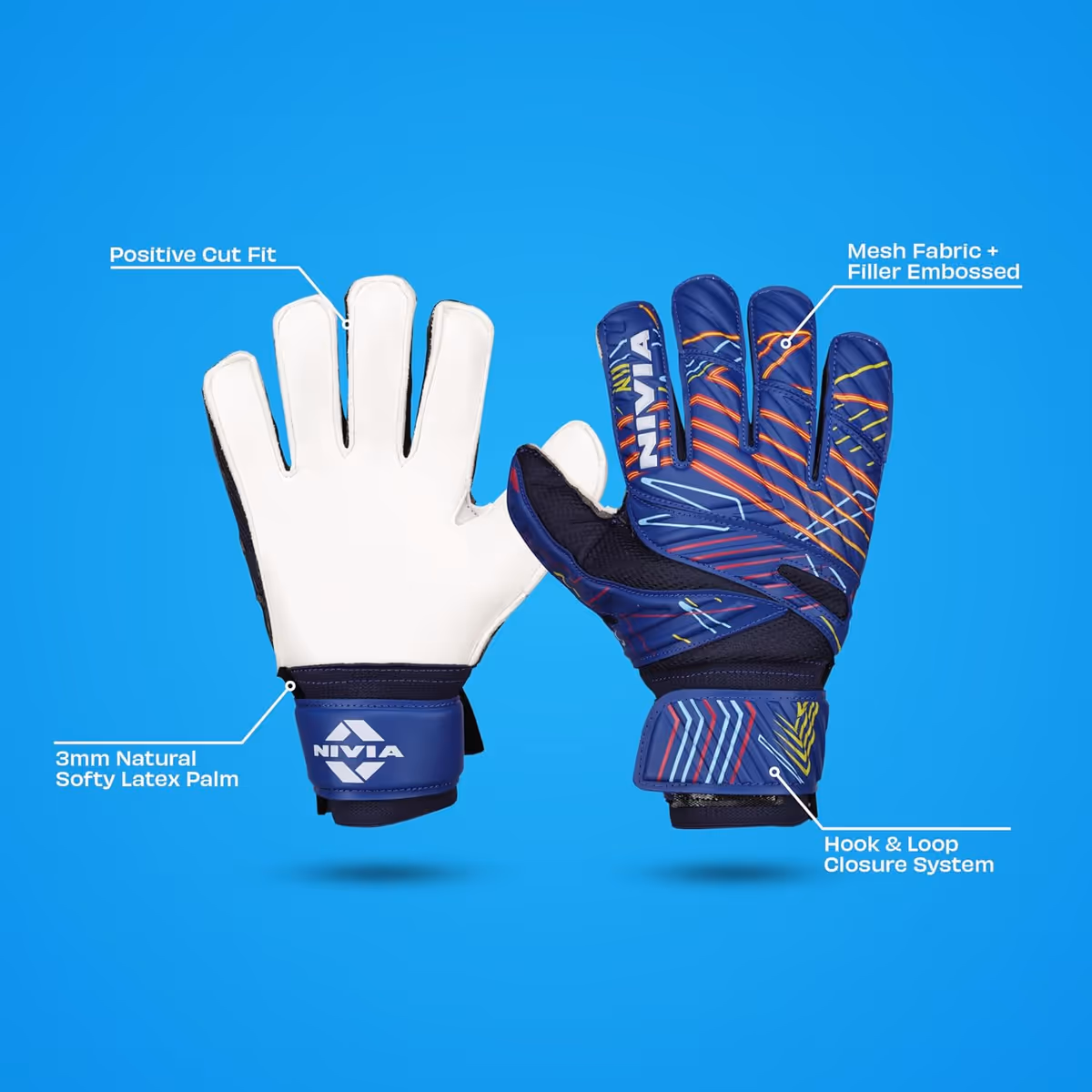 Nivia 902 Spider Goalkeeper Gloves Blue/White Size M