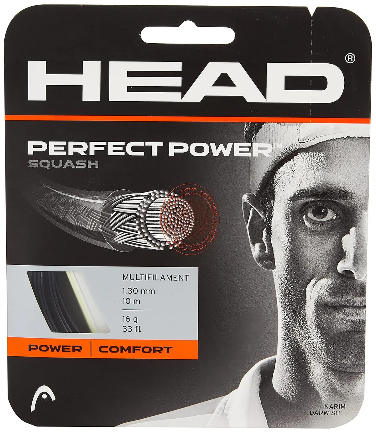 HEAD Perfect Power Squash String Set Black 16L Gauge 1.30mm