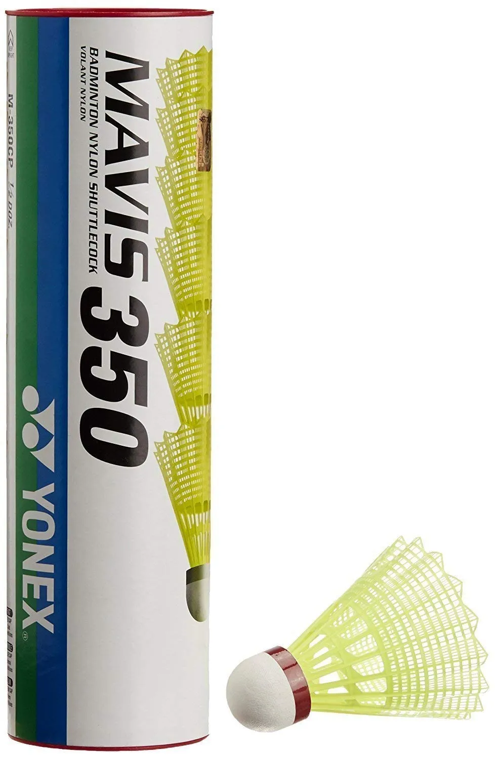 Yonex Mavis 350 Nylon Badminton Shuttlecock Red Yellow Red Cap Fast Pack of 6