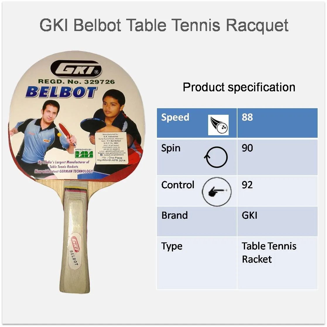 GKI Belbot Table Tennis Bat Recreational to Club