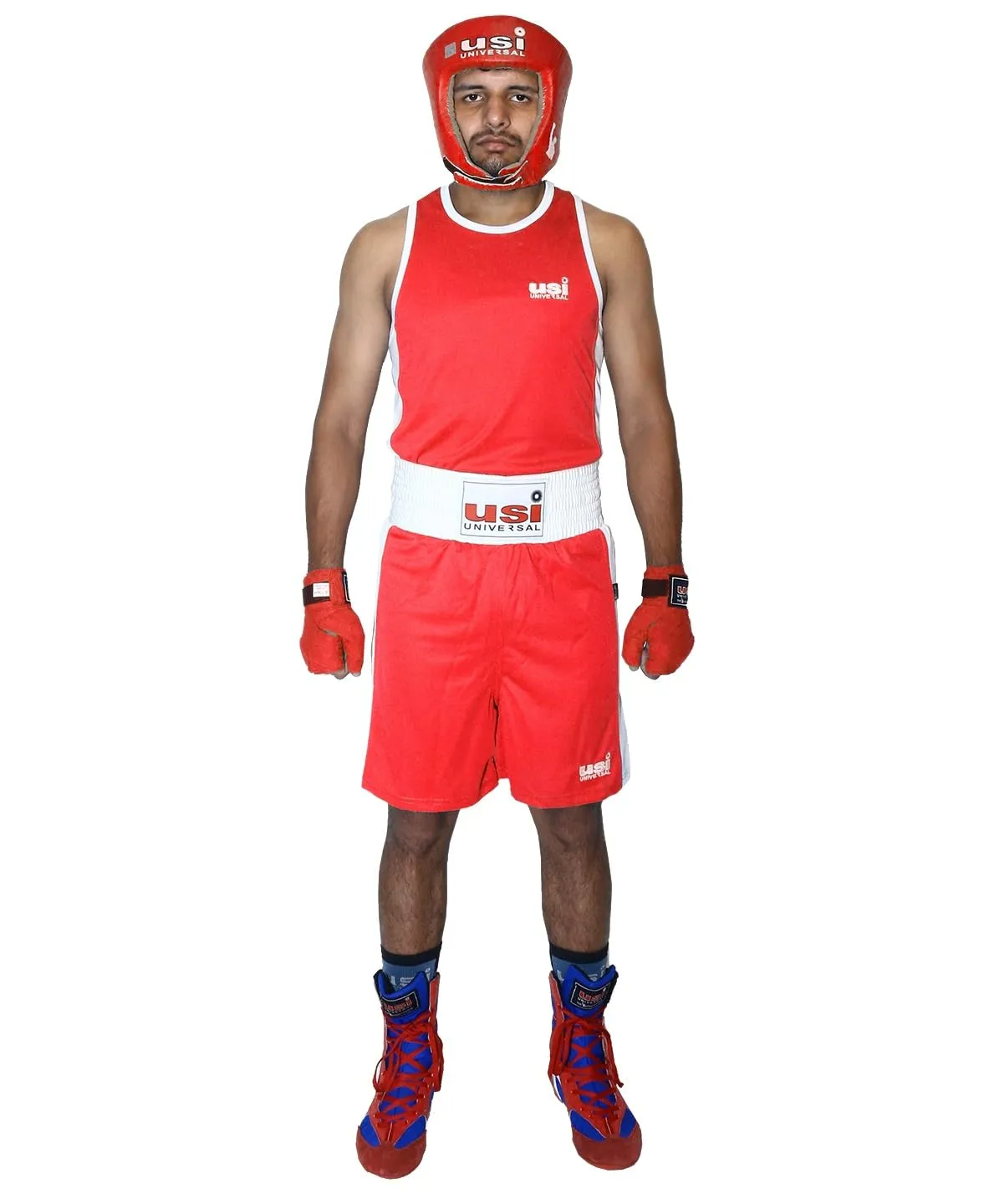 USI Universal 409SV Men's Boxing Shorts and Vest Set Red Waist 34 (S) Polyester Mesh