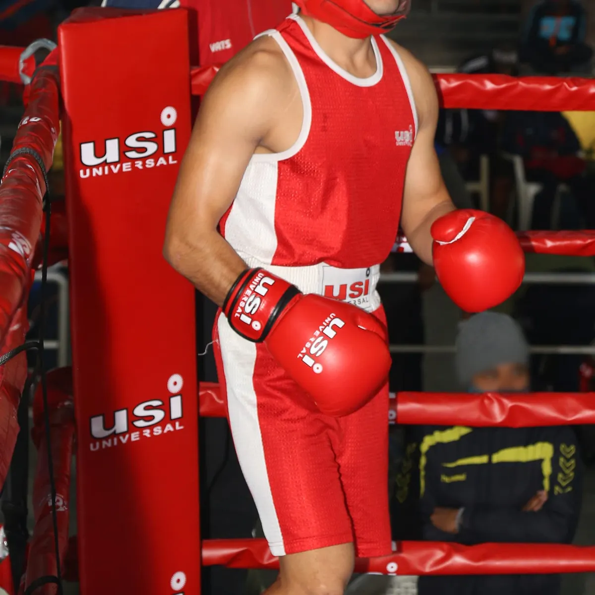 USI Universal 409SV Men's Boxing Shorts and Vest Set Red Waist 34 (S) Polyester Mesh