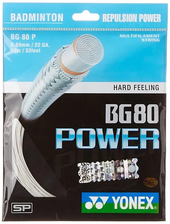 Yonex BG80 Power Badminton String Vectran Nylon Hard Feel High Repulsion Japan White 0.68mm 10m